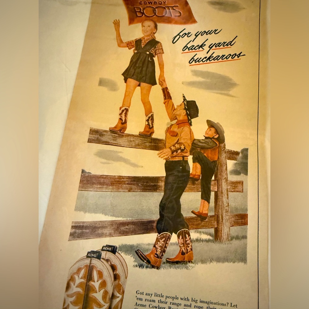 1948 Original Magazine Acme Boot Advertisement Cowgirl Cowboy Western Ranch